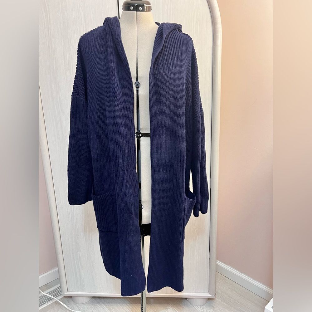Lauren Ralph Lauren Cotton Knit Long Hooded Open-front Cardigan w Pockets 1X - Picture 3 of 12
